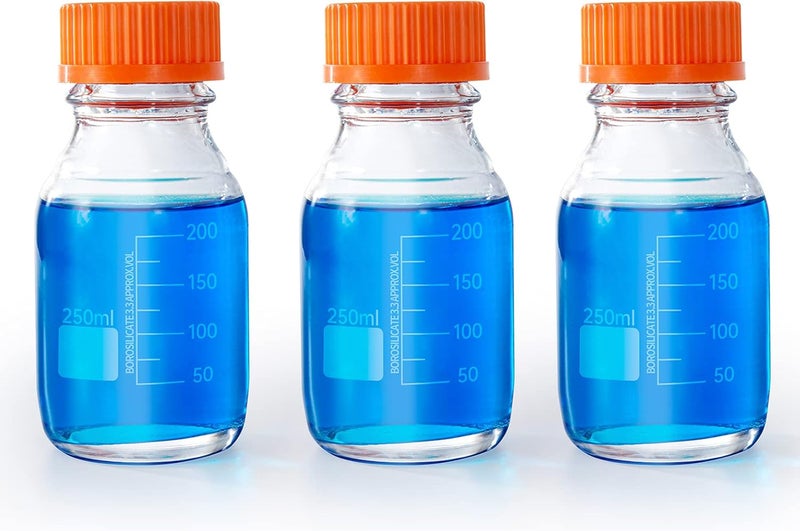 BKMAMLAB 250ml Round Media Storage Bottles with GL45 Screw Cap Borosilicate Glass Maximum temperature 249.8°F Pack of 3 - Image 1